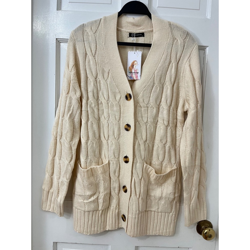 PrettyGarden Cable Knit Cardigan M Preppy‎ Classic Minimalist Academia  Soft NEW